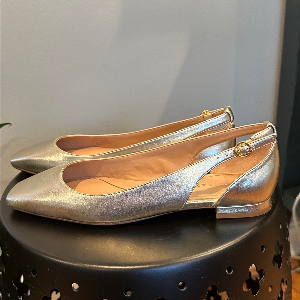 Cole Haan “Bria Cutout” Metallic Soft Gold Slingback Flats - Picture 2 of 7